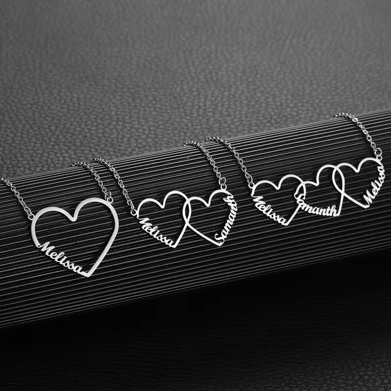 Name Necklace Custom - 맞춤형 인터로킹 하트 네임 목걸이, 개인