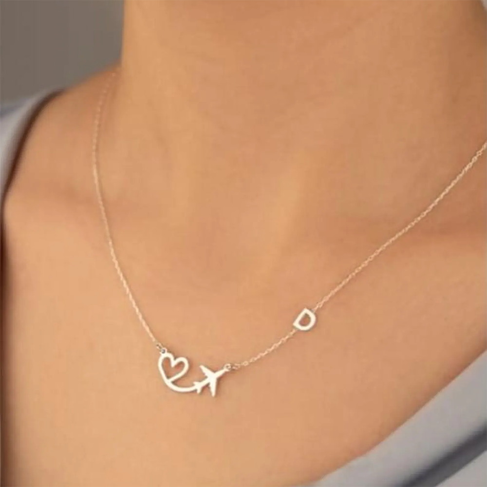 여성을위한 맞춤형 하트 비행기 이니셜 펜던트 목걸이 맞 - Name Necklace Custom 리뷰 및 가격