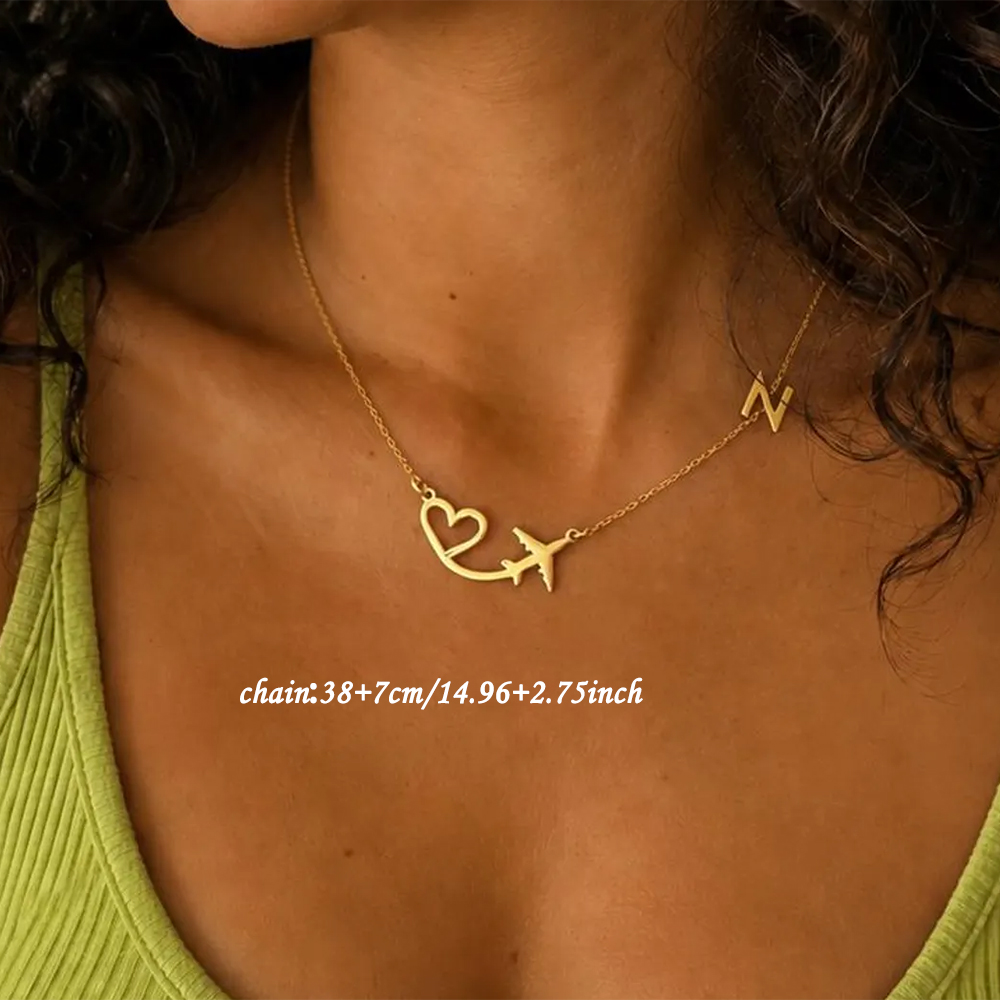 여성을위한 맞춤형 하트 비행기 이니셜 펜던트 목걸이 맞 - Name Necklace Custom 리뷰 및 가격