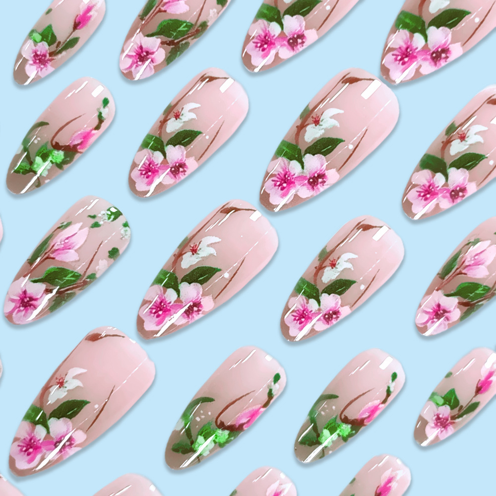 풀 커버 아몬드 프레스 네일 세트 3D 꽃 가짜 손톱  - Pressed Flower Art 리뷰 및 가격